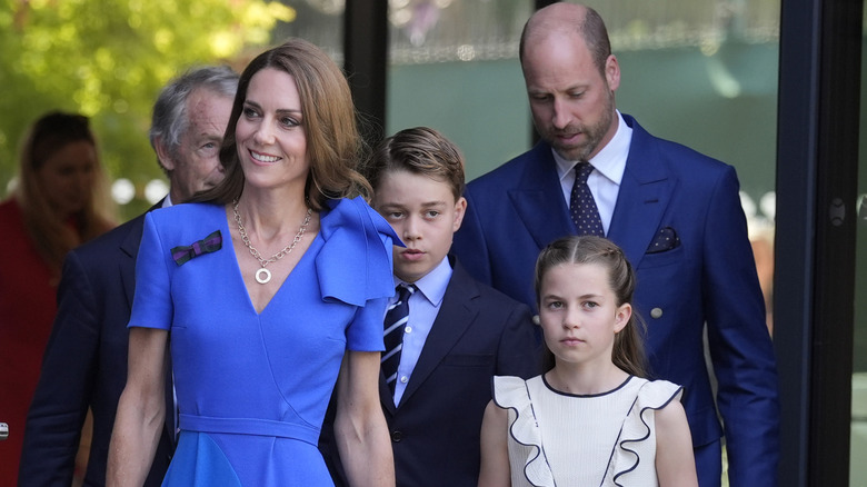 Kate Middleton, Prince George, Princess Charlotte, and Prince William at Wimbledon in 2025