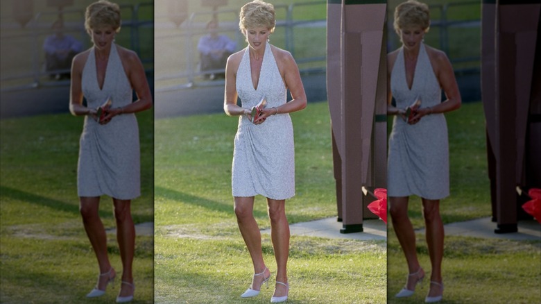 Princess Diana wearing a low-cut white dress in 1995.