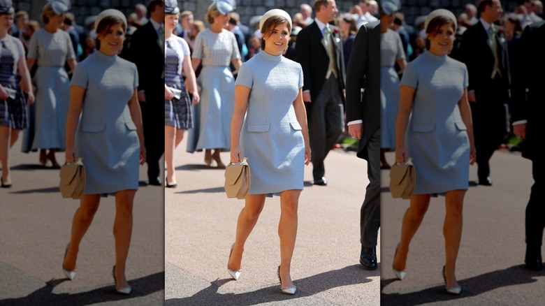 Princess Eugenie wearing a blue dress at Prince Harry and Meghan Markle's wedding in May 2018