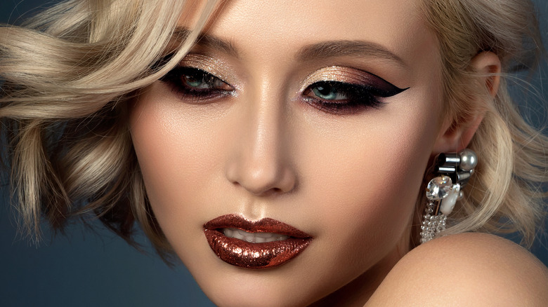 woman with glittery makeup