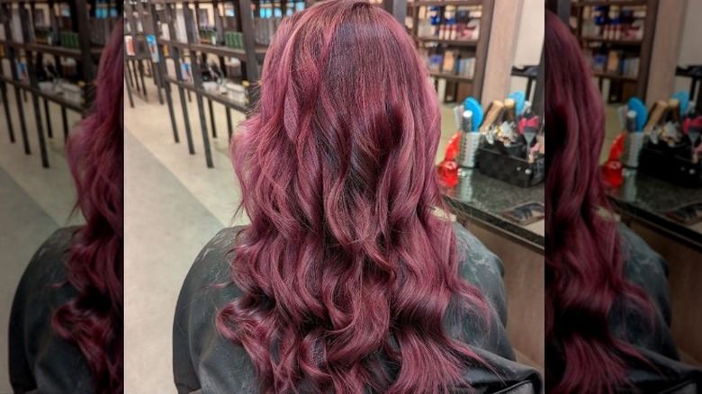 woman with black cherry hair