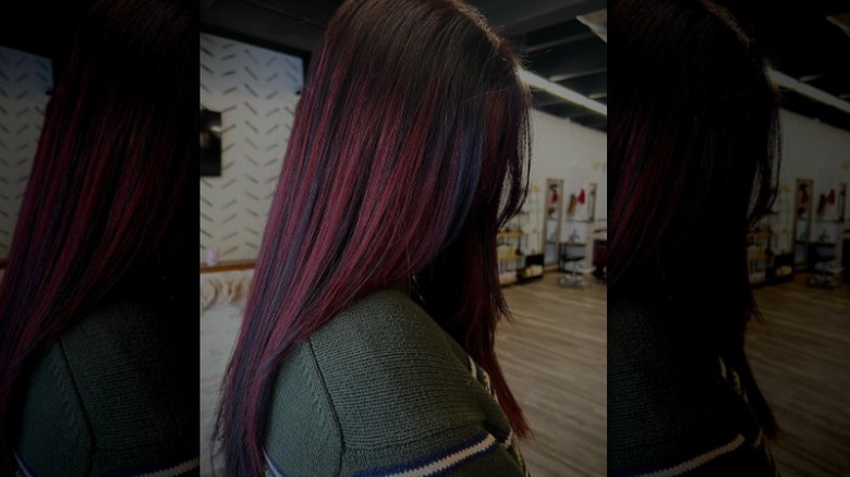 woman with black cherry hair