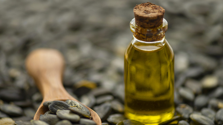 Pumpkin seed oil in bottle