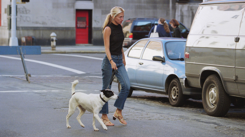 Carolyn Bessette-Kennedy walking her dog in 1996