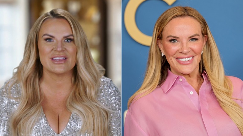 Heather Gay wearing a sparkly outfit and pink shirt