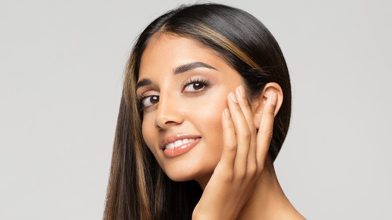 smiling woman with smooth skin