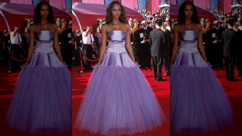 Tyra Banks in a lavender ballgown at the Oscars