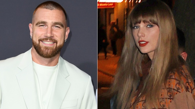 Travis Kelce and Taylor Swift split image