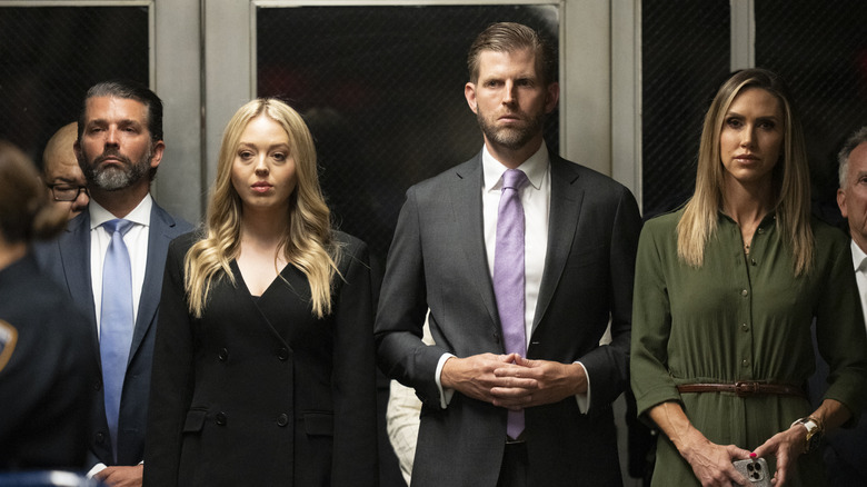 The Trump family stands together outside Donald Trump's 2024 trial in Manhattan.