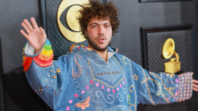 Benny Blanco wearing denim hoodie