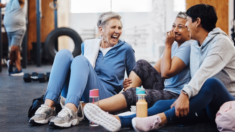 Women socializing exercise class