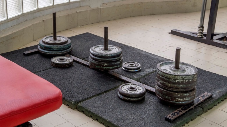 Damaged and scraped barbell weights