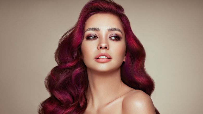 model with red velvet hair color