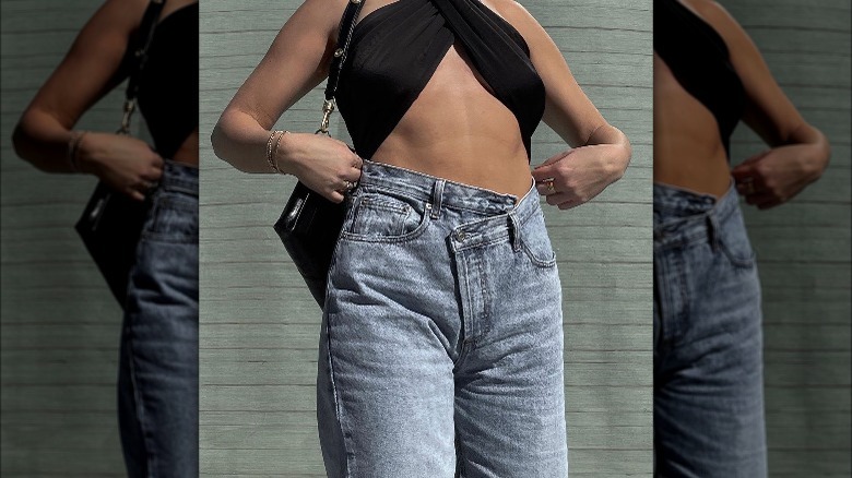 woman with loose jeans