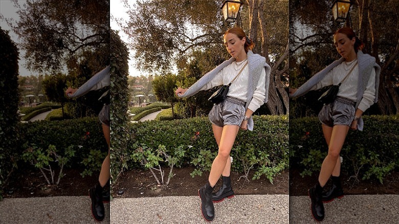 woman wearing metallic tracks