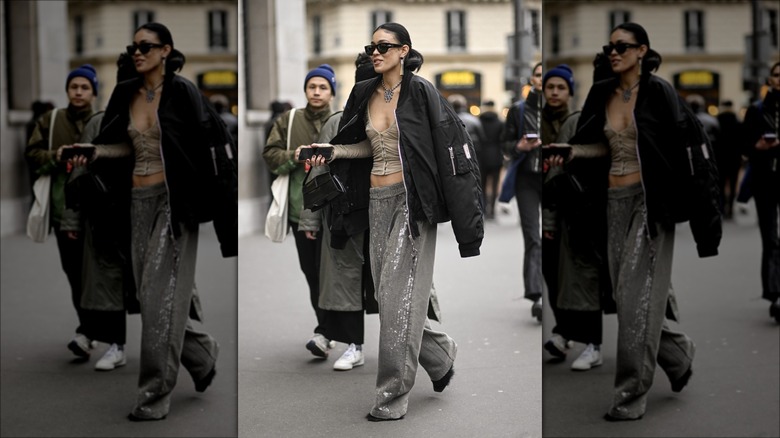 woman wearing sequined pants