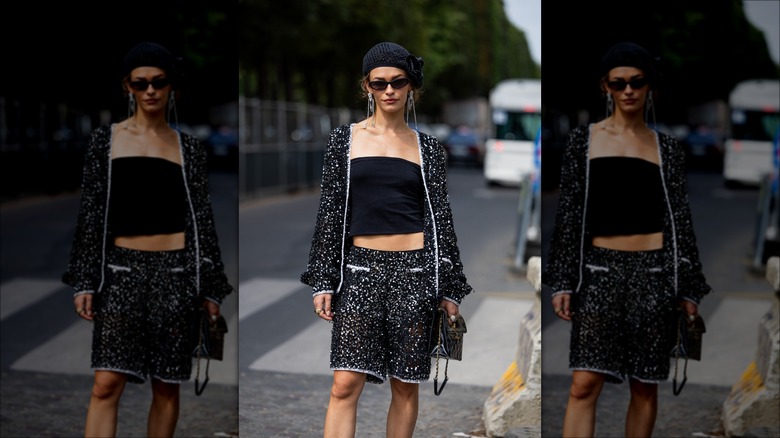 woman wearing black sequined set