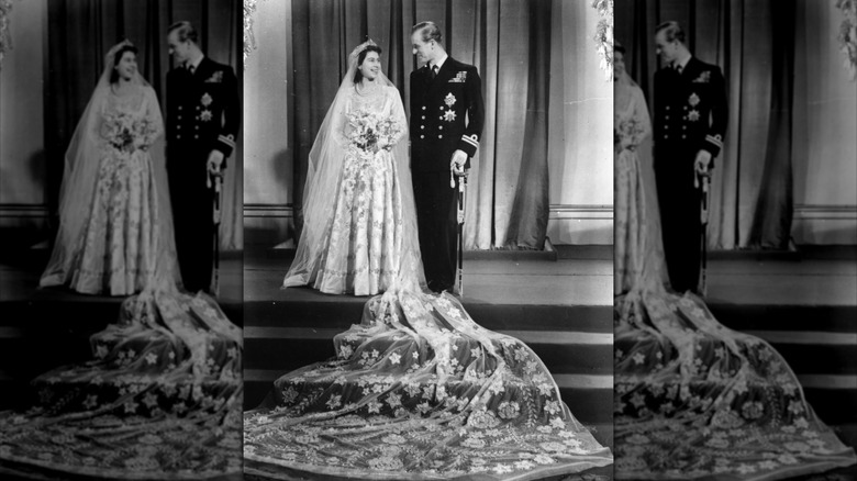 Queen Elizabeth II and Prince Philip on their wedding day in 1947.