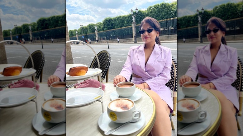 Woman wearing pastel suit dress