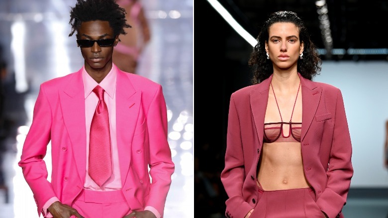 runway models in pink outfits