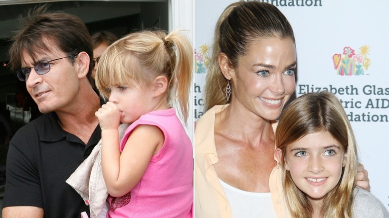Charlie Sheen holding daughter Sami, and mom Denise with her