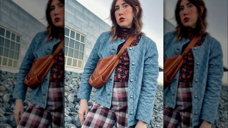 A woman mixing patterns