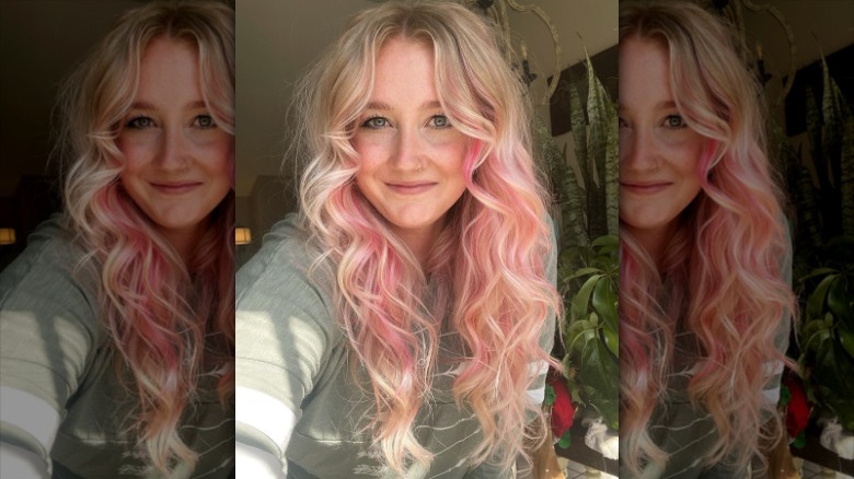 Blond hair with pink balayage