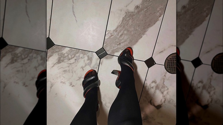 Black sculptural heels