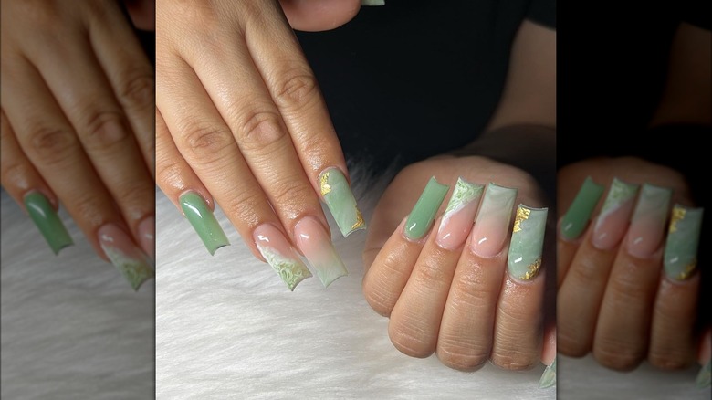 Woman with marble nails