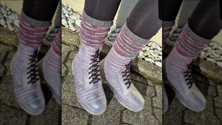 Person in transparent winter boots