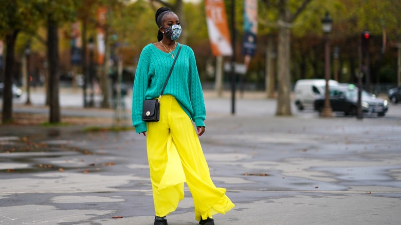 woman wearing cable-knit sweater