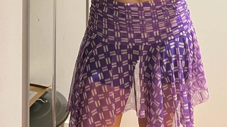 Sheer purple skirt with patterns