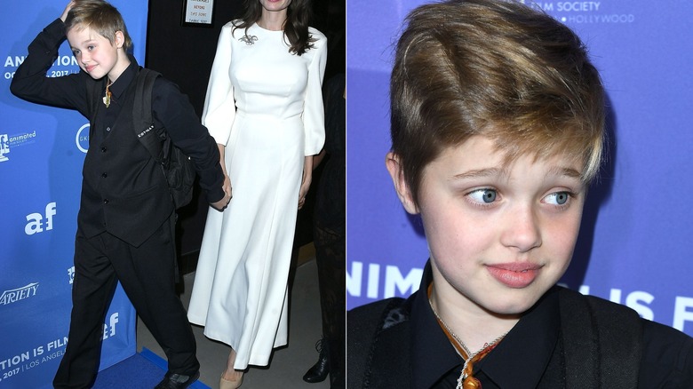 Shiloh Jolie-Pitt red carpet backpack