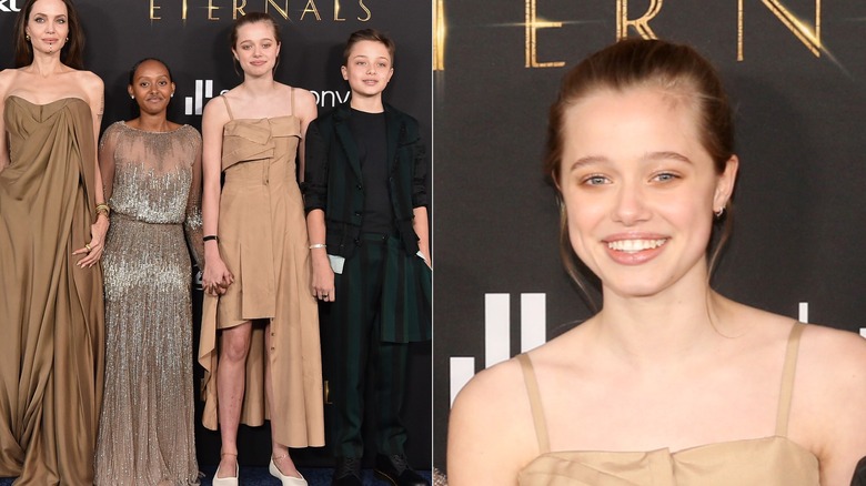Shiloh Jolie-Pitt beige dress
