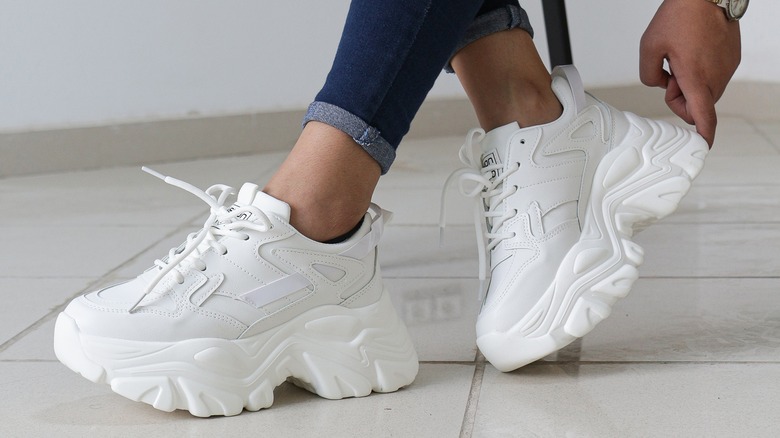 woman wearing chunky sneakers