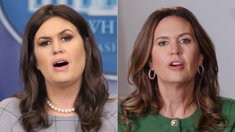 Sarah Huckabee Sanders' face before and after MAGA makeover