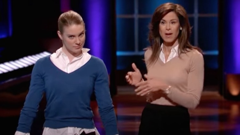 A model shows off a SkinnyShirt as founder Julie Kalimian shows an alternative