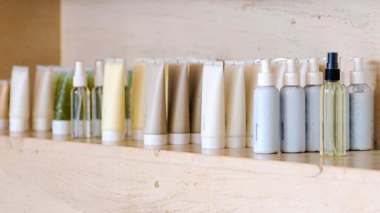 Cosmetic products on shelf