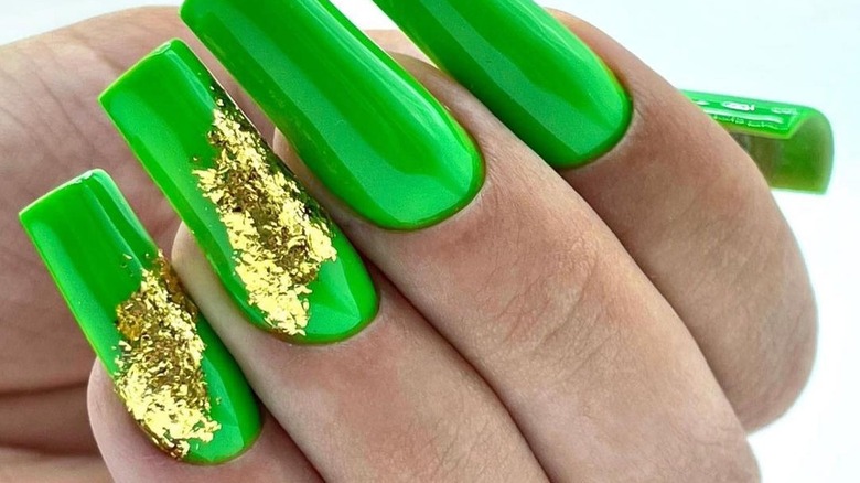 woman with foil on her nails