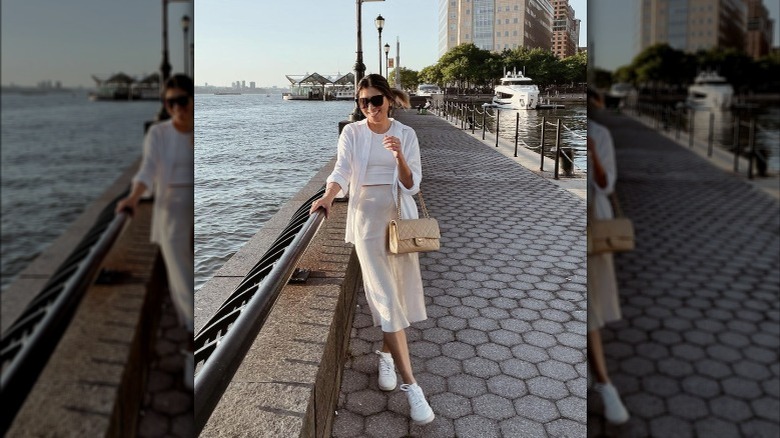 girl wearing all white outfit