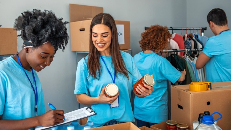Volunteers at a food pantry