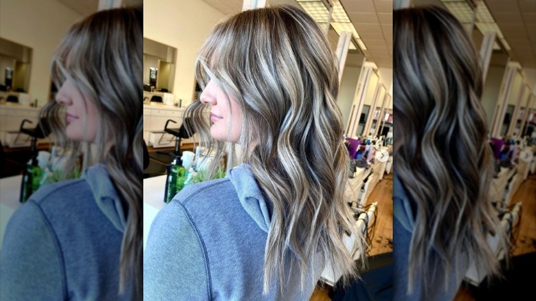 Woman with ashy brown lowlights