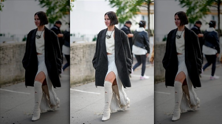 woman wearing ribbed sock boot