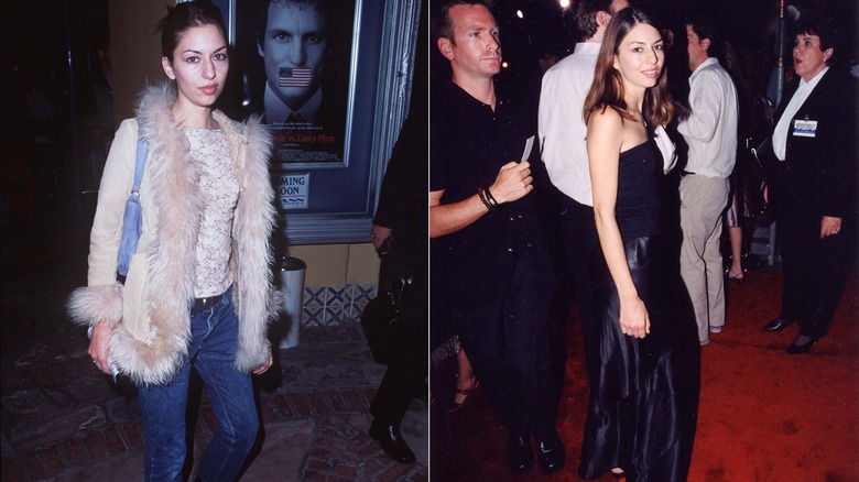 Sofia Coppola in the late 1990s wearing jeans and maxi skirts
