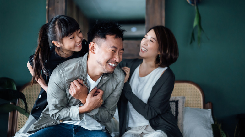 Family laughing together
