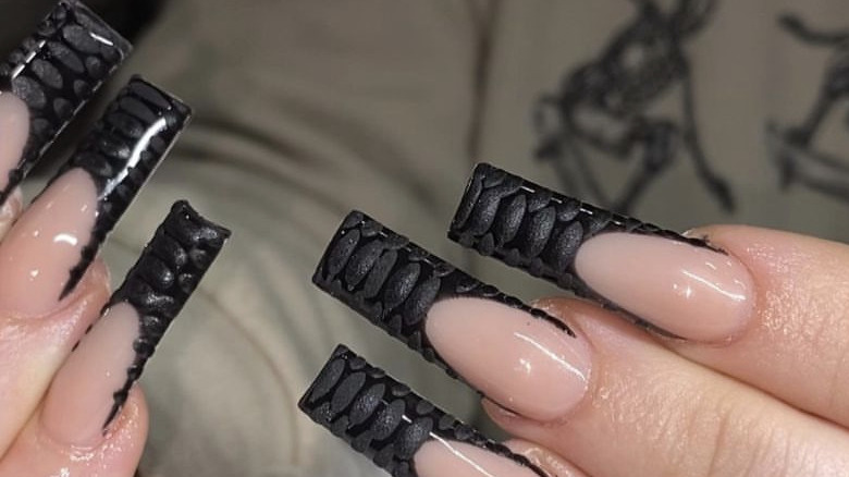 croc-print black French tips