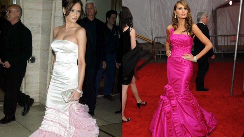 Melania Trump wearing gowns with ruffles in the 2000s