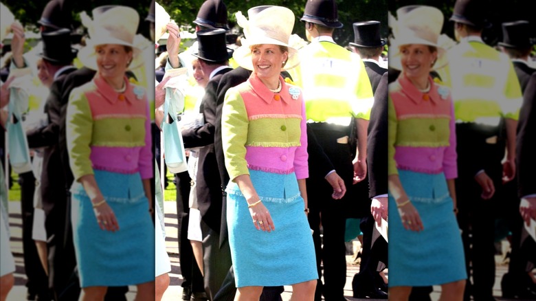 Sophie, Duchess of Edinburgh wearing an multi-colored suit at the 2001 Royal Ascot