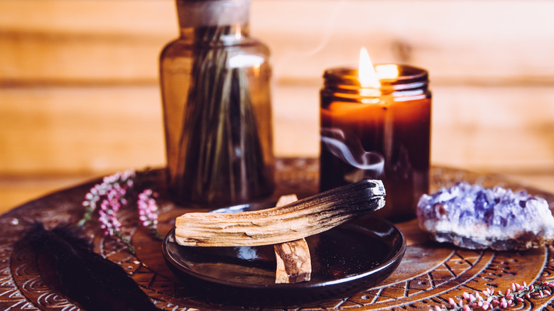 Candles and crystals for bath