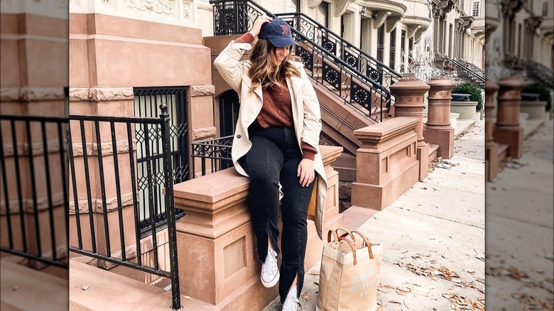 Girl wearing split-hem denim